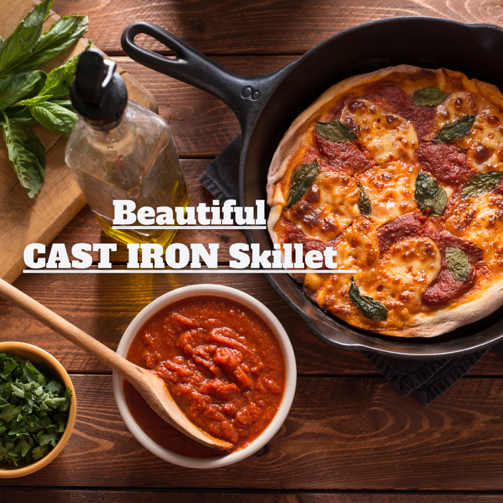 Cast Iron skillet that can be be put from the burner into the oven Perfect for quick one dish cooking